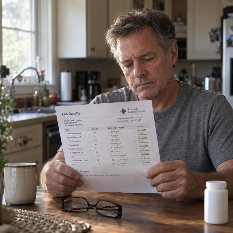 Lab results printout on a kitchen table